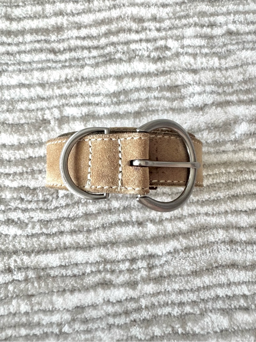 Banana Republic Taupe Suede Belt White Contrast Stitch Silver Circle Buckle S
